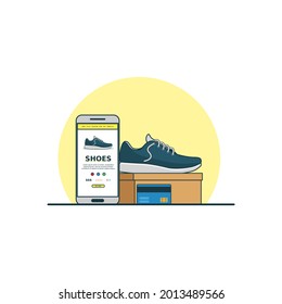 Sport Shoes Online Buying Concept Vector Illustration. Digital Technology For Shoping