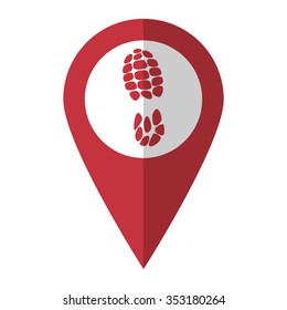 Sport shoes print - vector icon; red map  pointer