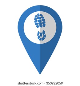 Sport shoes print - vector icon; blue map  pointer