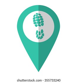 Sport shoes print - vector icon;  green map pointer
