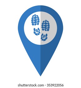 Sport shoes prints - vector icon; blue map  pointer