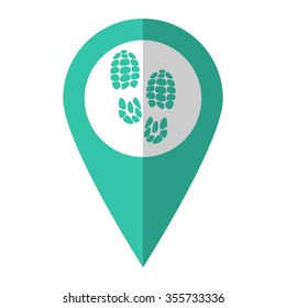 Sport shoes prints - vector icon;  green map pointer