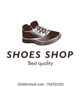 Sport shoes shop best quality sneakers logo design isolated on white background. Flat design vector illustration