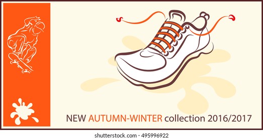 Sport shoes. Sneakers. Advertising. Background