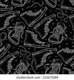 Sport shoes. Sneakers. Hand drawn Seamless Vector background.