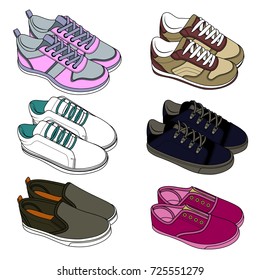 Sport shoes. Sneakers. Sketch. For adults and children.