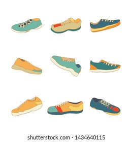 Sport shoes sneakers vector illustration set 