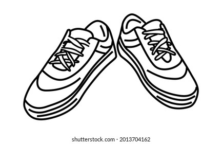 Sport shoes. Sneakers. Vector outline hand drawn illustration in doodle style.