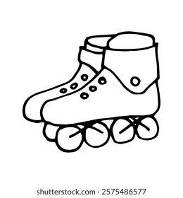 Sport shoes vector doodle illustration. Roller skates isolated on white background. Hand drawn drawings with black pen on the theme of healthy lifestyle activity.