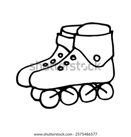Sport shoes vector doodle illustration. Roller skates isolated on white background. Hand drawn drawings with black pen on the theme of healthy lifestyle activity.