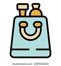 Sport shop bag icon outline vector. Store center. Seller bike color flat