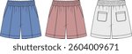Women’s sport short pants, Fashion Flat Sketch Vector Illustration, CAD, Technical Drawing, Flat Drawing, Template, Mockup.