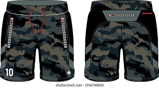 Design-Vektorvorlage von Sport Shorts, Fußball-Kurzkonzept mit Vorder- und Rückansicht für Fußball, Basketball, Volleyball, Rugby, Tennis, Badminton und Laufshorts.