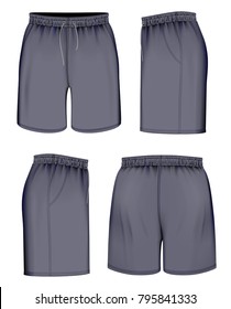 Sport shorts, front, back and side views. Vector illustration.