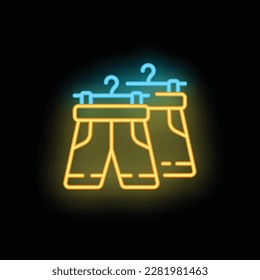 Sport shorts icon outline vector. Shop store. Fitness interior neon color isolated on black