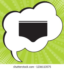 Sport shorts. Vector. Black icon in speech bubble at popart yellow green background.