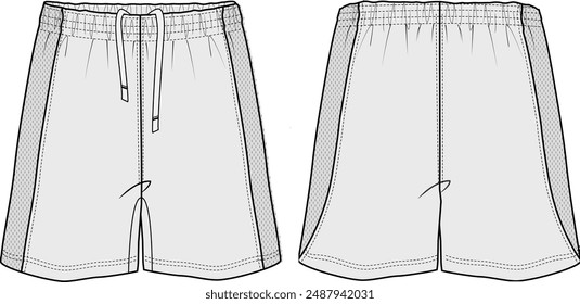 Sport Shorts Vector Illustration CAD Design Template Front and Back Views Activewear Fashion Flat Sketch