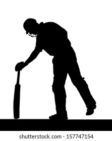 Sport Silhouette - Cricket Batsman Checking Pitch for Uneven Areas