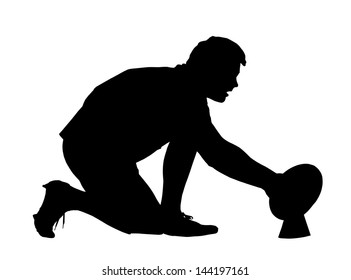 Sport Silhouette - Rugby Goal Kicker Placing Ball