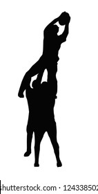 Sport Silhouette - Rugby Players Supporting Lineout Jumper Catching the Ball