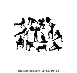 Sport Silhouette of weightlifting and Bodybuilding, art vector design
