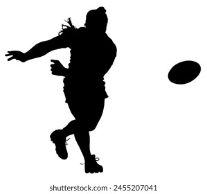 Sport Silhouette – Woman or Female Rugby Player Scrumhalf Making Running Pass