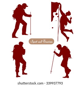 Sport silhouettes. Hiking, climbing, achievement, leader. Vector element for logo/label design.