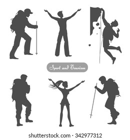 Sport silhouettes. Hiking, climbing, achievement, leader. Vector element for logo/label design.