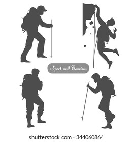 Sport silhouettes. Hiking, climbing, achievement, leader. Vector element for logo/label design.