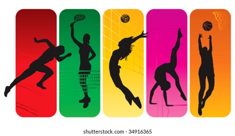 Sport silhouettes on abstract background