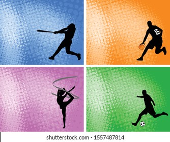 sport silhouettes on absttact halftone backgrounds with space for text - vector