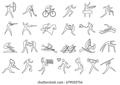 Sport silhouettes set one line drawing