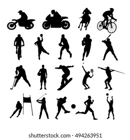 Sport Silhouettes. Set Of Vector Silhouettes Of Athletes From Various Sports. Active People