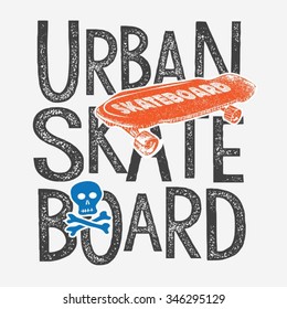 Sport skate board skull typography, t-shirt graphics, vectors