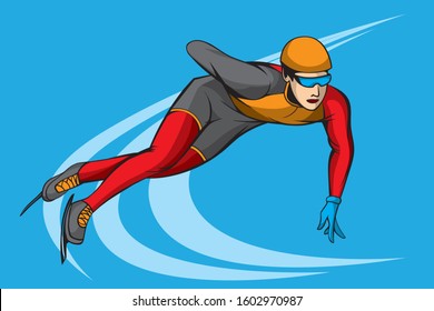 Sport skater runs on ice