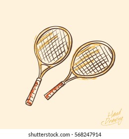 Sport sketch equipment. Drawing doodle collection, tennis isolated. Vector