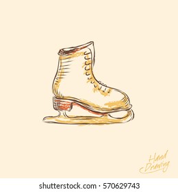 Sport sketch equipment. Drawing doodle collection, skates, isolated. Vector