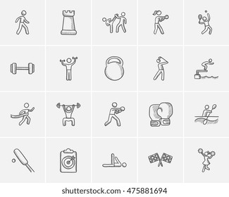 Sport sketch icon set for web, mobile and infographics. Hand drawn sport icon set. Sport vector icon set. Sport icon set isolated on white background.