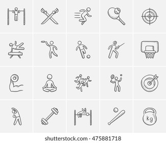 Sport sketch icon set for web, mobile and infographics. Hand drawn sport icon set. Sport vector icon set. Sport icon set isolated on white background.