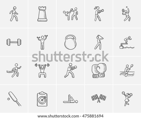 Sport sketch icon set for web, mobile and infographics. Hand drawn sport icon set. Sport vector icon set. Sport icon set isolated on white background.