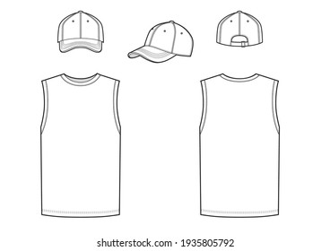 Sport sleeveless shirt and baseball cap isolated set vector