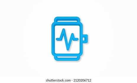 Sport smart watch modern mobile device with pulse screening monitor 3d line flat color icon. Realistic vector illustration. Pictogram isolated. Top view. Colorful transparent shadow design.
