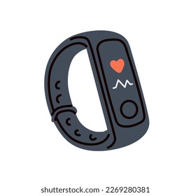 Sport smartwatch, smart fitness bracelet. Gym watch, wristband. Wrist device for health, pulse, heartbeat control, cardio monitor, pedometer. Flat vector illustration isolated on white background