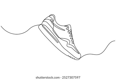 Sport Sneaker shoes in continuous line art drawing style, sneakers are drawn with one line. Sports shoes in a linear style. continuous one line. Vector illustration, Shoe Continuous Line Icon