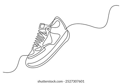 Sport Sneaker shoes in continuous line art drawing style, sneakers are drawn with one line. Sports shoes in a linear style. continuous one line. Vector illustration, Shoe Continuous Line Icon