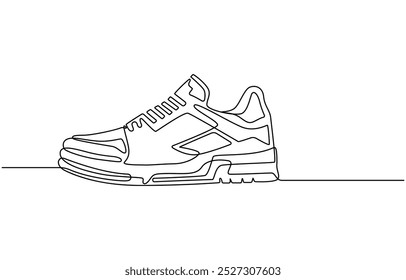 Sport Sneaker shoes in continuous line art drawing style, sneakers are drawn with one line. Sports shoes in a linear style. continuous one line. Vector illustration, Shoe Continuous Line Icon