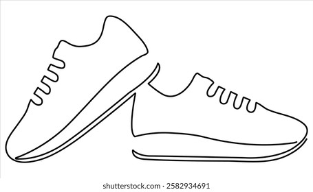 Sport Sneaker shoes continuous one line drawing. sneakers are drawn with one line. Sports shoes in a linear style. Simple shoes, sneaker line art vector illustration