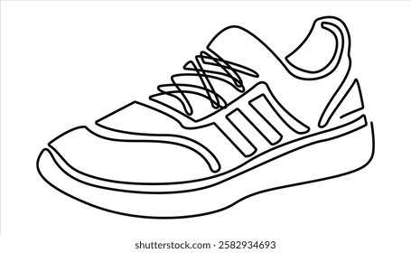 Sport Sneaker shoes continuous one line drawing. sneakers are drawn with one line. Sports shoes in a linear style. Simple shoes, sneaker line art vector illustration