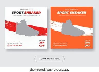 Sport sneaker social media post template banner set. Vector illustration EPS 10