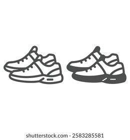 Sport sneakers pair line and solid icon, footwear concept. Vector graphics. Favorite shoes boots sign on white background, outline style icon for mobile or web design.